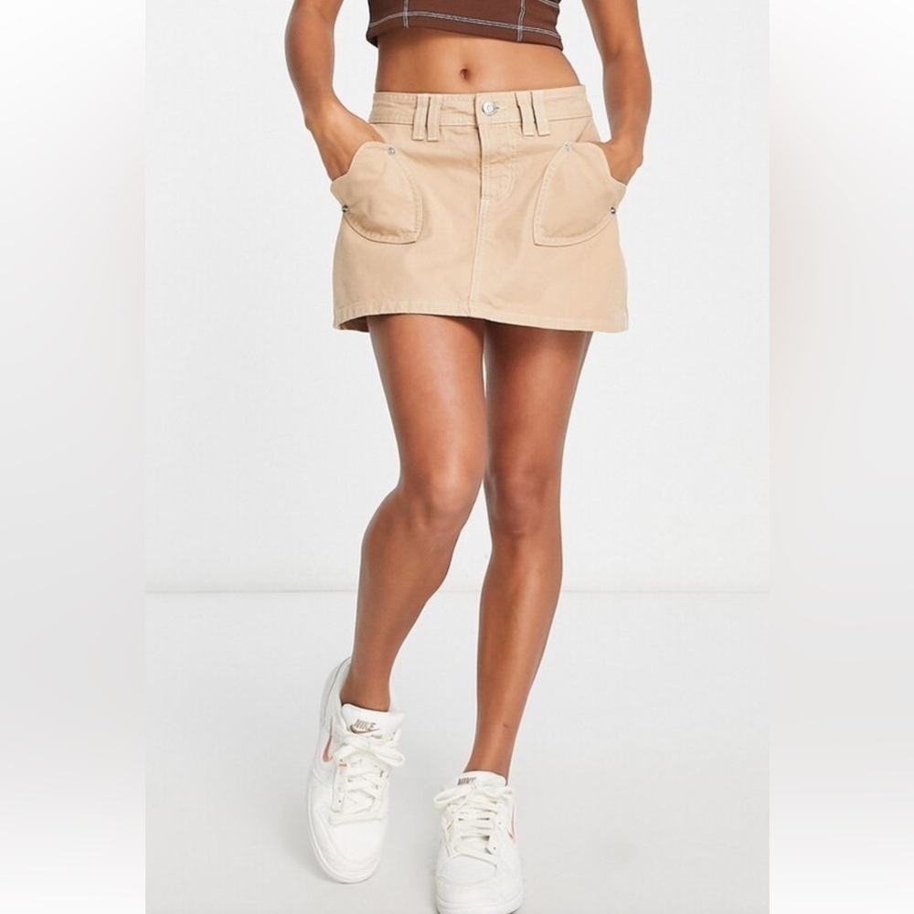 ASOS DESIGN CASUAL HEART POCKET MINI SKIRT IN SAND-NEUTRAL Size 6
